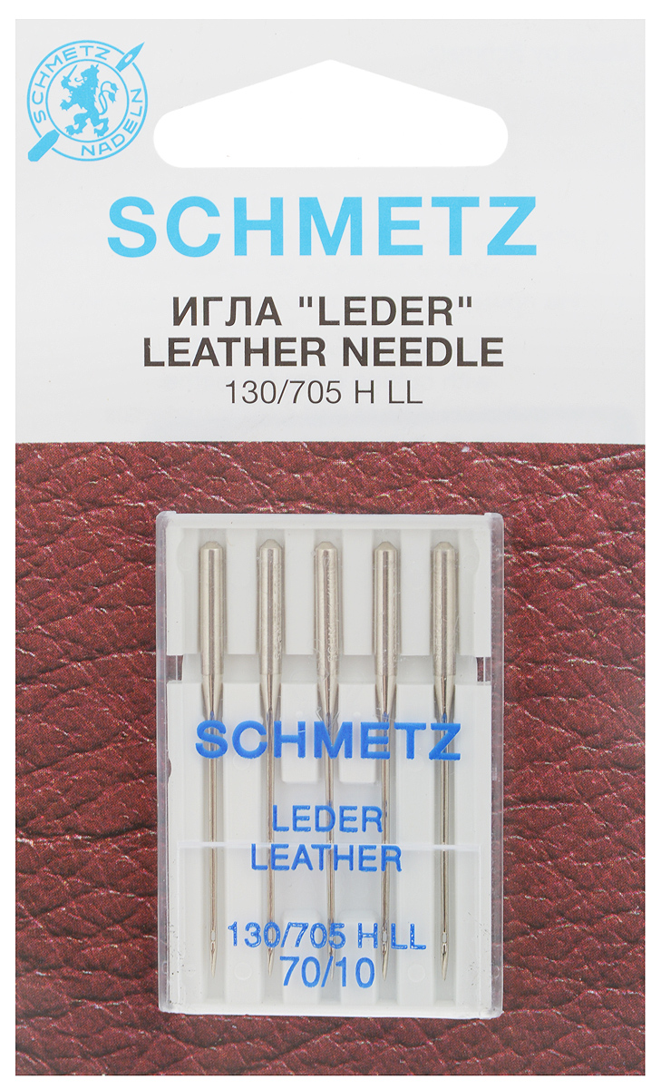 Набор игл для кожи Schmetz Leder, №70, 5 шт22:15.AS2.VBS Набор игл для кожи Schmetz Leder, №70, 5 шт22:15.AS2.VBSНабор Schmetz Leder состоит из пяти игл для бытовых швейных машин всех марок. Режущее острие оставляет после прокола аккуратную прорезь. Иглы предназначены для кожи, искусственной кожи и похожих материалов. Не рекомендуется применять для текстильных изделий. Комплектация: 5 шт. Размер игл: №70. Стандарт: 130/705 H LL.