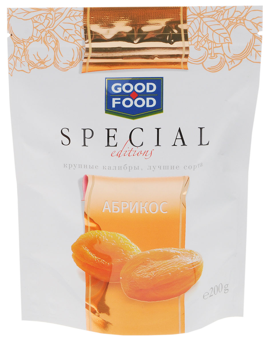 Good Food Special абрикос, 200 г4620000671886 Good Food Special абрикос, 200 г4620000671886Сушеные абрикосы Good Food Special обладают высокими вкусовыми качествами, быстро утоляют чувство голода, обогащают организм витаминами и микроэлементами, оказывают лечебный эффект при целом ряде болезней, делают человека бодрым, сильным и работоспособным.