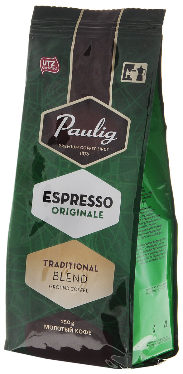 Paulig Espresso Originale кофе молотый, 250 г16494 Paulig Espresso Originale кофе молотый, 250 г16494Молотый кофе Paulig Espresso Originale - это высококачественный кофе итальянского типа с нежным и в тоже время крепким вкусом для приготовления эспрессо. Изготовлен из сладких бразильских и отборных центрально американских сортов. Этот традиционный эспрессо, обжаренный в северо-итальянском стиле, дополняет щепотка робусты, придающая ему насыщенность и интенсивность.