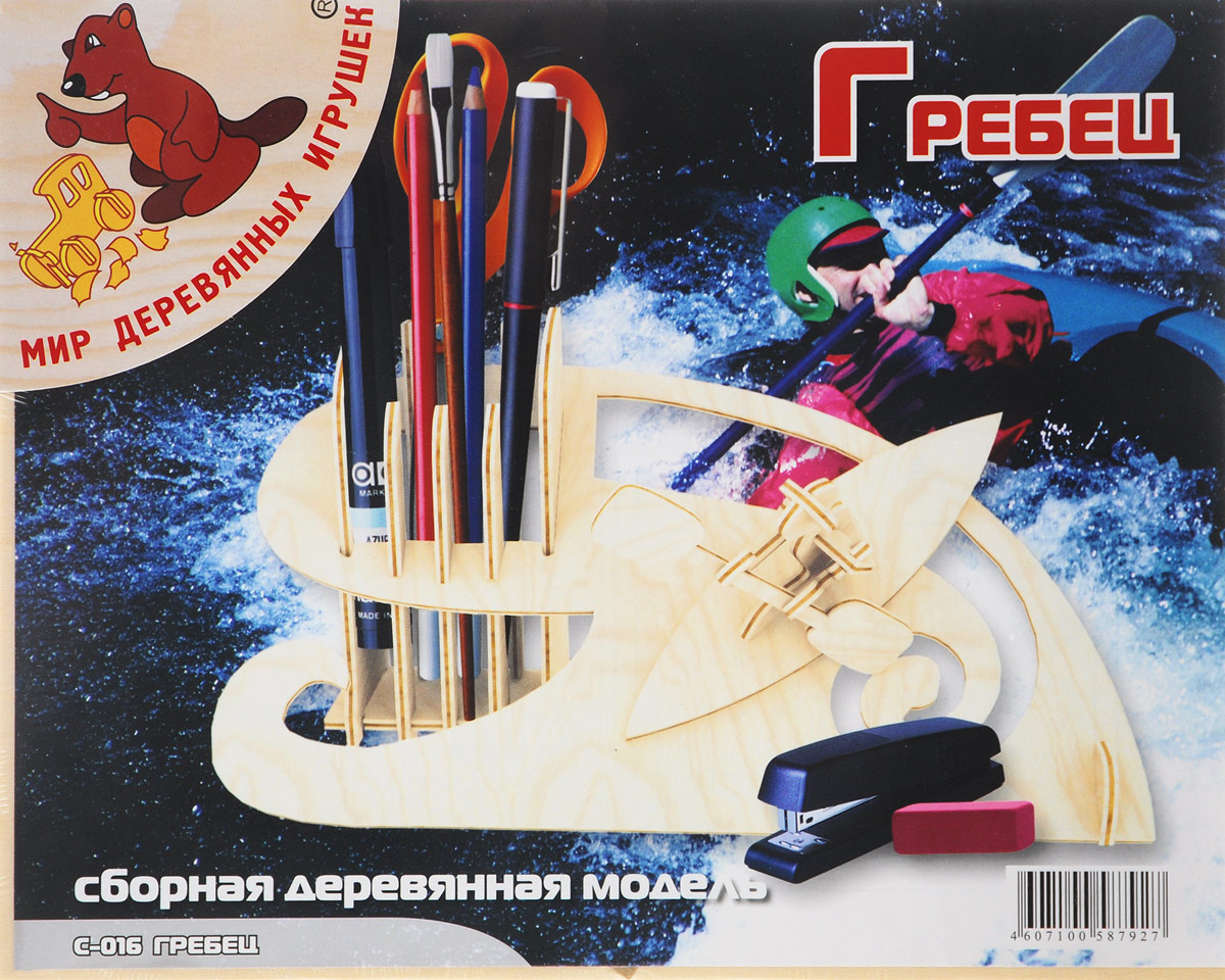 Мир деревянных игрушек Сборная деревянная модель ГребецС016 Мир деревянных игрушек Сборная деревянная модель ГребецС016Сборная деревянная модель Мир деревянных игрушек Гребец выполнена из экологически чистой древесины, не содержит формальдегид. Сборка модели развивает моторику рук, усидчивость, внимательность, пространственное и абстрактное мышления. Детали модели выдавливаются из фанерной доски и собираются согласно инструкции. Лучше всего проклеивать места соединения клеем сразу при сборке, так собранная вами модель будет дольше радовать вас. Собрав модель, вы получите великолепную деревянную подставку для канцелярских принадлежностей с фигуркой гребца на лодке. Вы можете раскрасить вашу модель, используя любые краски. В этом случае нужно заранее продумать как общий дизайн модели, так и окраску каждой детали. Производитель рекомендует использовать темперные краски. После покраски модель можно покрыть лаком.
