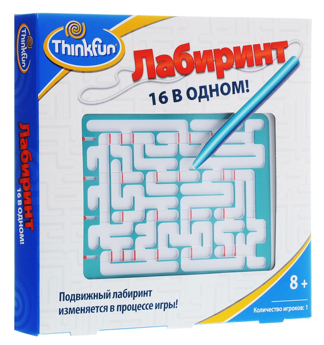 Thinkfun Лабиринт 16 в одном!5820-RU Thinkfun Лабиринт 16 в одном!5820-RUПередвигайте красные индикаторы вправо и влево, чтобы они соответствовали рисунку на оборотной стороне игры. Все шестнадцать заданий задаются положением индикаторов. Цель игры - пройдите лабиринт от начала до конца, не отрывая стилус от дорожки. Порядок игры - продвигаясь по лабиринту, вам обязательно встретятся красные перегородки, которые можно сдвигать влево и/или вправо, создавая новые проходы. Но будьте осторожны - вы можете загнать себя в ловушку! Пройдя один вариант лабиринта, попробуйте осилить следующий. Каждый из 16 вариантов сложнее предыдущего!