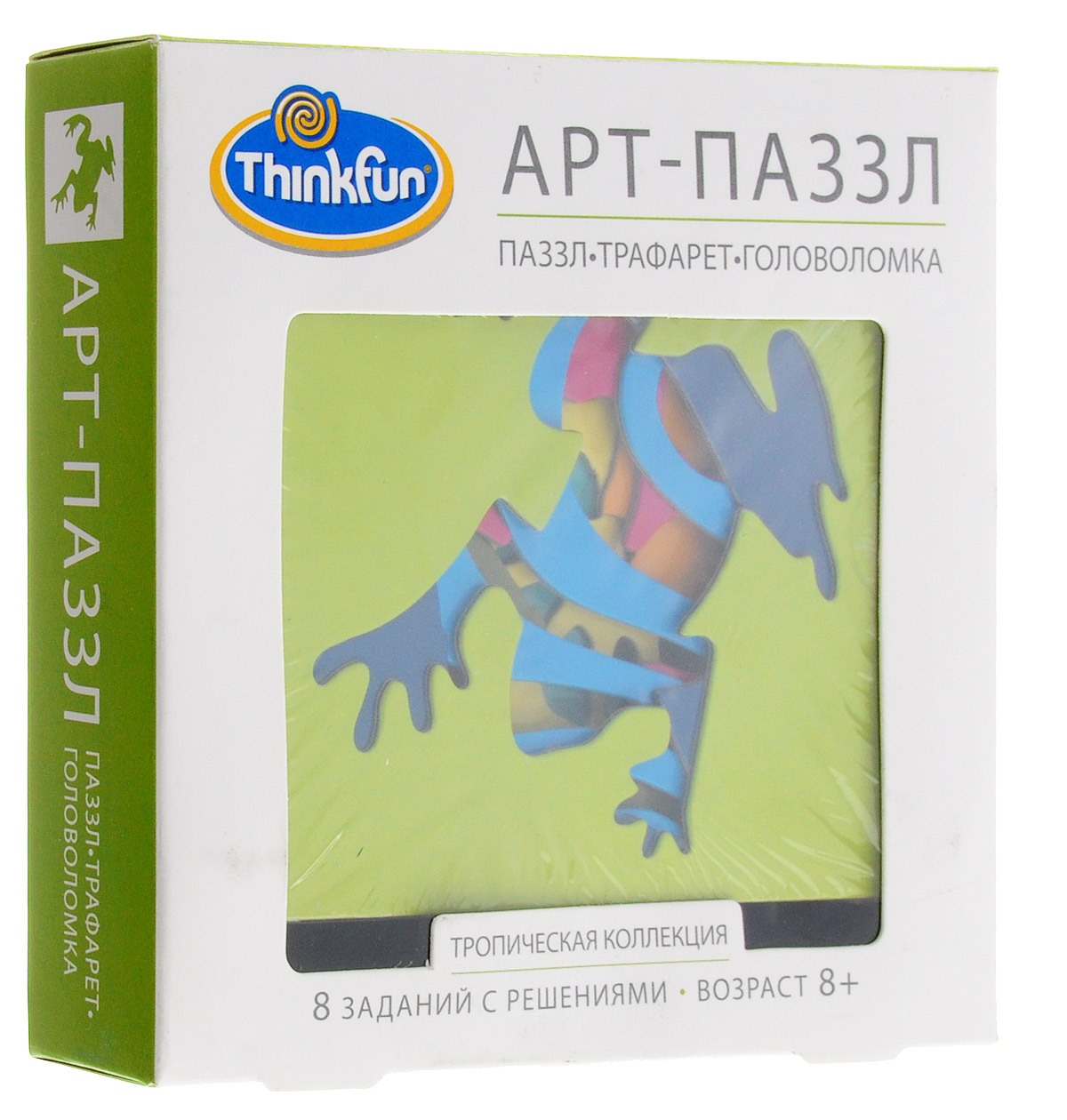 Thinkfun Пазл Тропическая коллекция4803-RU Thinkfun Пазл Тропическая коллекция4803-RUКрутите, переворачивайте и совмещайте разноцветные трафареты, чтобы получить нужный узор. Решили все задания из буклета? Создавайте собственные узоры, ведь количество комбинаций почти бесконечно! Цель игры - сложите трафареты в стопку, чтобы получился заданный узор. Порядок игры - выберите картинку-задание. Крутите, переворачивайте и складывайте в стопку 8 трафаретов, чтобы в точности повторить узор на картинке. Черный фон разместите снизу стопки. Поместите стопку вертикально на подставку. Правила игры - для правильного решения должны быть использованы все восемь карточек-трафаретов. Трафареты могут размешаться в стопке как угодно. Видимый узор должен в точности повторять узор в задании.