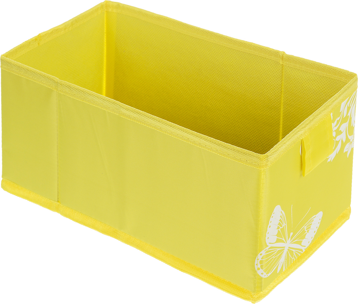 Коробка для хранения Hausmann Butterfly, цвет: желтый, 13 x 27 x 12,5 см4P-107-M4С_желтый Коробка для хранения Hausmann Butterfly, цвет: желтый, 13 x 27 x 12,5 см4P-107-M4С_желтыйКоробка для хранения вещей Hausmann Butterfly поможет легко организовать пространство в шкафу или в гардеробе. Изделие выполнено из нетканого материала и полиэстера. Коробка держит форму благодаря жесткой вставке из картона, которая устанавливается на дно. Боковая поверхность оформлена красивым принтом с изображением бабочек. В такой коробке удобно хранить нижнее белье, ремни и различные аксессуары. Размер кофра (в собранном виде): 13 x 27 x 12,5 см.