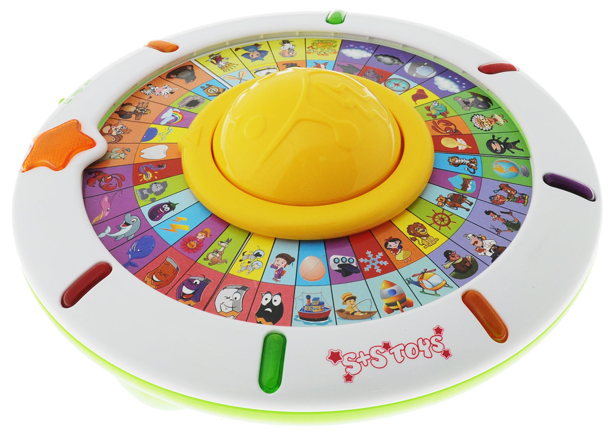 S+S Toys Интерактивная игрушка Все обо всемEC80433R S+S Toys Интерактивная игрушка Все обо всемEC80433RИнтерактивная игрушка S+S Toys Все обо всем предназначена для детей от 3-х лет. Игра имеет 3 режима: Режим обучения. Нажмите на большую кнопку в центре диска или поверните его вручную. Стрелка укажет на один из секторов, и малыш услышит стишок, скороговорку или интересный факт про то, что изображено на внешнем круге сектора. Экзамен. Нажмите на большую кнопку в центре диска или поверните его вручную. Стрелка укажет на один из секторов, и малыш услышит вопрос про то, что изображено на внешнем рисунке сектора. Затем поверните диск так, чтобы стрелка указывала на рисунок на внутреннем круге диска, который кажется вам правильным ответом на вопрос. Музыкальная пауза. Крутите диск и слушайте разнообразные мелодии. Имеется регулировка громкости. Игрушка способствует развитию мелкой моторики, тренирует слуховое восприятие, память, внимание и мышление. Для работы игрушки необходимы 3 батарейки типа АА напряжением 1,5 V (не входят в комплект).