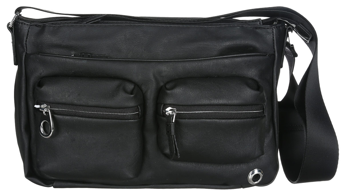 Сумка женская Samsonite, цвет: черный. 93V-0900993V-09009 Сумка женская Samsonite, цвет: черный. 93V-0900993V-09009Практичная женская сумка Samsonite изготовлена из полиуретана, оформлена металлической фурнитурой с гравировкой в виде логотипа бренда. Изделие содержит одно основное отделение, закрывающееся на застежку-молнию. Внутри отделения расположены два накладных кармашка для мелочей и врезной карман на молнии. Лицевая сторона сумки дополнена двумя вместительными карманами на молнии и двумя объемными кармашками, каждый из которых закрывается на застежку-молнию. На задней стороне изделия расположены два врезных кармана на молниях. Сумка оснащена наплечным ремнем регулируемой длины. Стильный аксессуар позволит вам завершить образ и быть неотразимой.