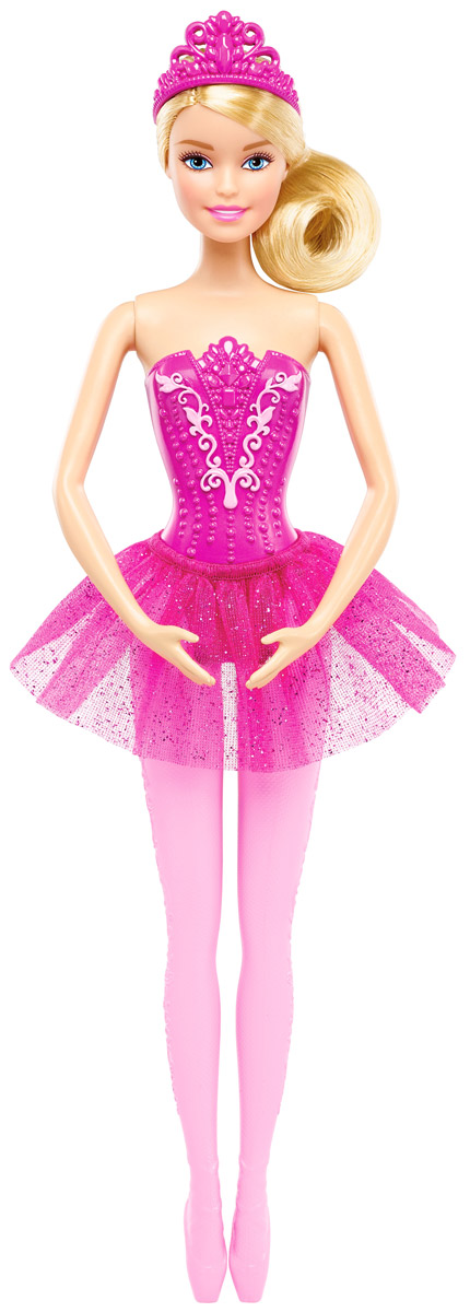 Barbie Кукла Балерина цвет юбки ярко-розовыйDHM41_DHM42 Barbie Кукла Балерина цвет юбки ярко-розовыйDHM41_DHM42Великолепная кукла Barbie Балерина непременно порадует вашу малышку и доставит ей много удовольствия от часов, посвященных игре с ней. Куколка с густыми светлыми волосами, собранными в пучок, одета в великолепный корсет розового цвета и пышную юбку-пачку с блестками. Розовая диадема дополняет образ. Колье розового цвета с цветами украшает длинную шею Барби. Руки и ноги куколки подвижны, голова поворачивается. Порадуйте свою малышку таким великолепным подарком!