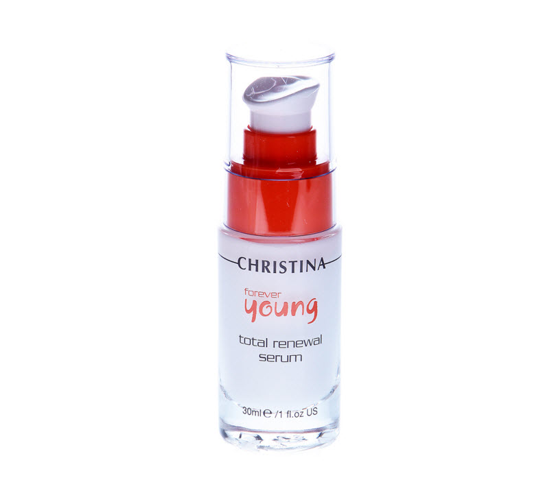 Christina Омолаживающая сыворотка Тотал Forever Young Total Renewal Serum 30 млFYFND1 Christina Омолаживающая сыворотка Тотал Forever Young Total Renewal Serum 30 млFYFND1Омолаживающая сыворотка Тоталь Christina Forever Young Total Renewal Serum. Концентрированная сыворотка шелковистой консистенции, быстро проникает в кожу и дает длительный эффект. Содержит высокую концентрацию омолаживающих пептидов, в том числе эпидермальный фактор роста, фибронектин и др., которые эффективно задерживают старение кожи на клеточном уровне, увлажняют ее и укрепляют иммунитет. Омолаживающая сыворотка Тоталь Christina надолго оставляет ощущение свежести и бархатистости кожи, стирает следы усталости и стресса.