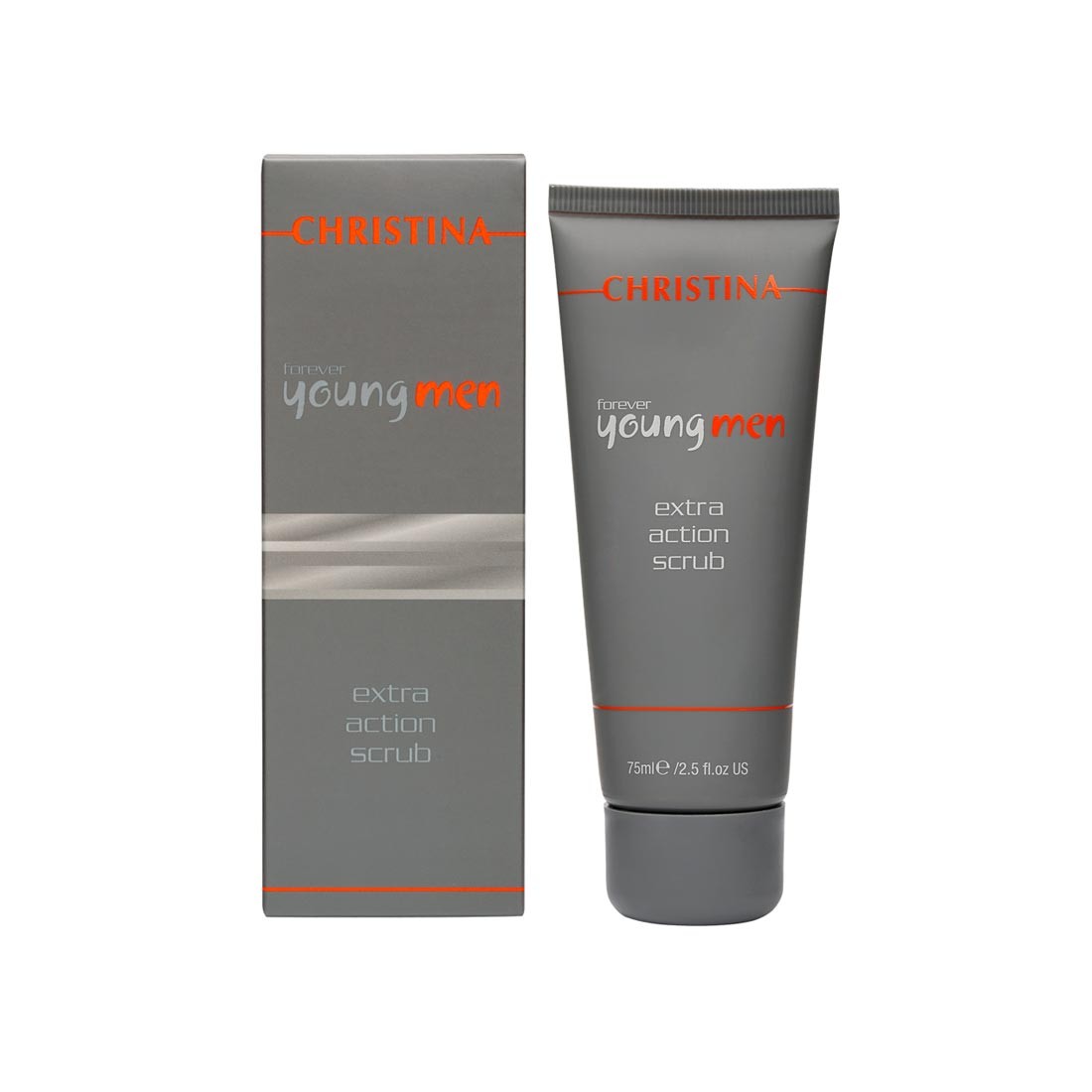Christina Скраб для мужчин Forever Young Extra Action Scrub 75 млFYMES Christina Скраб для мужчин Forever Young Extra Action Scrub 75 млFYMESСкраб для мужчин Christina Forever Young Extra Action Scrub в состав которого входят высокотехнологичные ингредиенты, бережно очищает кожу. Он прост в применении, эффективен, имеет приятный запах. Этот активный эксфолиант устраняет загрязнение, защищает кожу от неблагоприятных факторов окружающей среды, делает кожу свежей, упругой, чистой. Формула, создающая нежную пену, содержит салициловую кислоту, винный экстракт с танином и полифенолом, винную кислоту, которые оказывают восстанавливающее, омолаживающее и защитное действия. Экстракт центеллы азиатской улучшает микроциркуляцию, что повышает обмен веществ в коже и укрепляет ее.