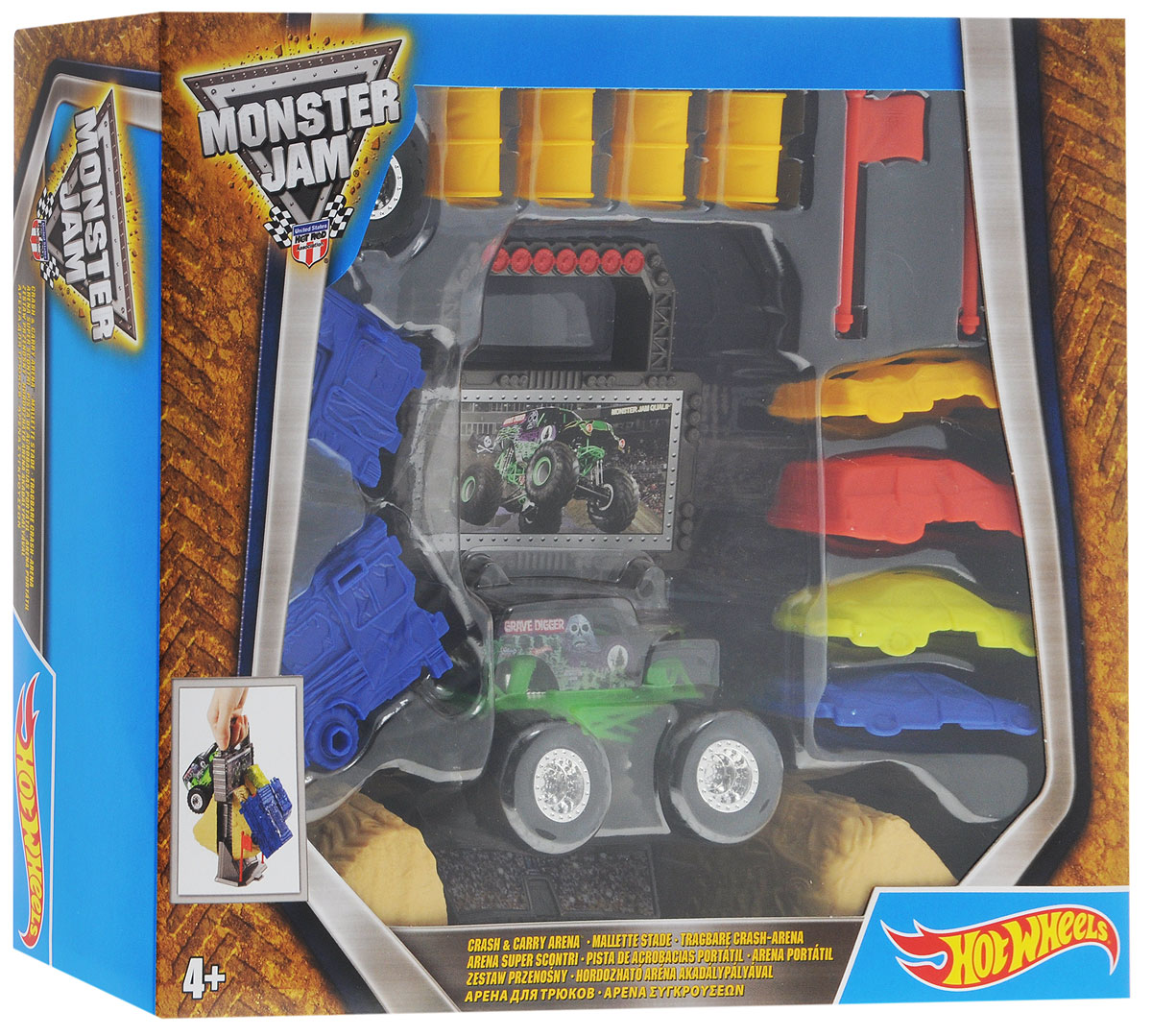 Hot Wheels Monster Jam Игровой набор Арена для трюковDJK61 Hot Wheels Monster Jam Игровой набор Арена для трюковDJK61Игровой набор Арена для трюков обязательно понравится вашему ребенку и не позволит ему скучать. В набор входит машинка Hot Wheels Monster Jam - это знаменитая модель легендарного автомобиля с большими колесами в масштабе 1:64. Литой корпус, сверкающая кабина, внушительный вид. Внедорожник с неповторимым тюнингом оценят как дети, так и взрослые! Гонки становятся еще более захватывающими с этим набором гоночных трасс сразу для двух машинок! Monster Jam набирает скорость с новым портативным игровым набором от Hot Wheels. Закрой его, чтобы очень удобно нести за ручку. Или открой и выпусти на свободу все веселье Monster Jam! Отправь внедорожник Monster Jam мчаться по кочкам или преодолевать препятствия, например, бочки или разбившиеся автобусы. Круши и ломай все на своем пути! Ваш ребенок часами будет играть с набором, придумывая различные истории и устраивая соревнования. Порадуйте его таким замечательным подарком!