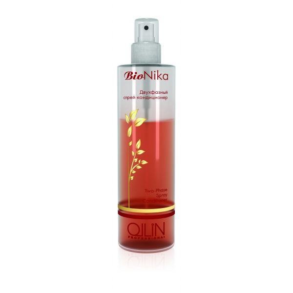 Ollin Двухфазный спрей-кондиционер BioNika Two-Phase Spray Conditioner 250 мл723849 Ollin Двухфазный спрей-кондиционер BioNika Two-Phase Spray Conditioner 250 мл723849Ollin BioNika Two Phase Spray двухфазовый спрей-кондиционер защищает волосы от неблагоприятного воздействия окружающей среды. Активные компоненты проникают внутрь волос и питают их необходимыми веществами, придавая им объем и силу, а также насыщает естественный цвет. Фаза первая увлажняет волосы и делает их послушными и мягкими, вторая обволакивает защитной пленкой, которая защищает волосы на протяжении всего дня. Придает блеск и естественное сияние. Идеально подходит для всех типов и цветов волос. Восстанавливает волосы после химических завивок и неудачной покраски. В состав входят гидролизованный кератин, который создает защитную пленку вокруг каждого волоса и гидролизованный эластин, который является естественным увлажнителем и не вызывает аллергии, а также комплекс Омега СН на основе натуральных аминокислот.
