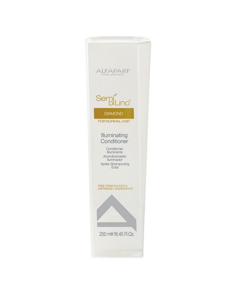 Alfaparf Кондиционер для нормальных волос, придающий блеск Semi Di Lino Diamond Illuminating Conditioner 250 мл9995 Alfaparf Кондиционер для нормальных волос, придающий блеск Semi Di Lino Diamond Illuminating Conditioner 250 мл9995Alfaparf Semi DiLino Diamond I lluminating Conditioner Кондиционер для нормальных волос, придающий блеск создан для того, чтобы придавать волосам не только красивый здоровый вид, но и великолепный блеск, сохраняя насыщенность их цвета. Данное средство содержит в составе витамин E для общего укрепления волос и молочные протеины, для полноценного питания волос и их смягчения. Благодаря уникальной формуле кондиционера Alfaparf SDL Diamond волосы становятся мягкими и послушными, легко поддаются укладке, расчёсыванию и не запутываются. Для получения самого лучшего результата кондиционер следует использовать с шампунем Альфапарф SDL Diamond для нормальных волос. Подходит для типов волос: натуральные, нормальные, окрашенные.