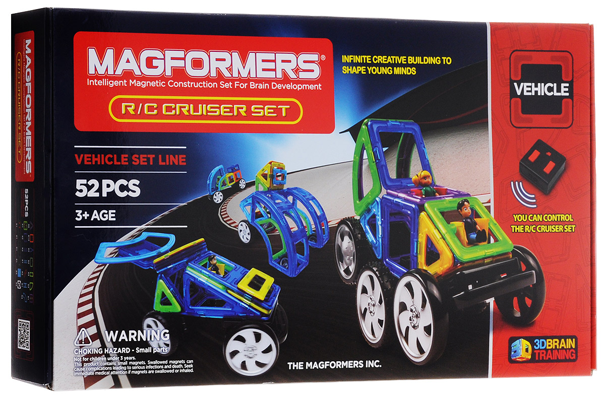 Magformers Магнитный конструктор Cruiser Set63091_Cruiser Set Magformers Магнитный конструктор Cruiser Set63091_Cruiser SetМагнитный конструктор Magformers Cruiser Set - это конструктор на дистанционном управлении. С ним все ваши постройки обретут новую жизнь в движении! В этот великолепный набор входят колеса и пульт дистанционного управления, а также большое количество совершенно новых деталей: суперарка, суперсектор,суперпрямоугольник. Набор идеален и как развитие вашей коллекции Magformers, и как первый конструктор Magformers у вас дома. Ведь все детали конструкторов Magformers 100% совместимы друг с другом. Магнитный конструктор Magformers Cruiser Set - еще больше элементов для увлекательного конструирования. Прекрасный подарок для ребенка, который любит не только конструкторы, но и динамичные игрушки! Для работы пульта управления необходимо купить 3 батарейки напряжением 1,5V типа ААА (не входят в комплект). Для работы управляемого шасси необходимо купить 3 батарейки напряжением 1,5V типа ААА (не входят в комплект).