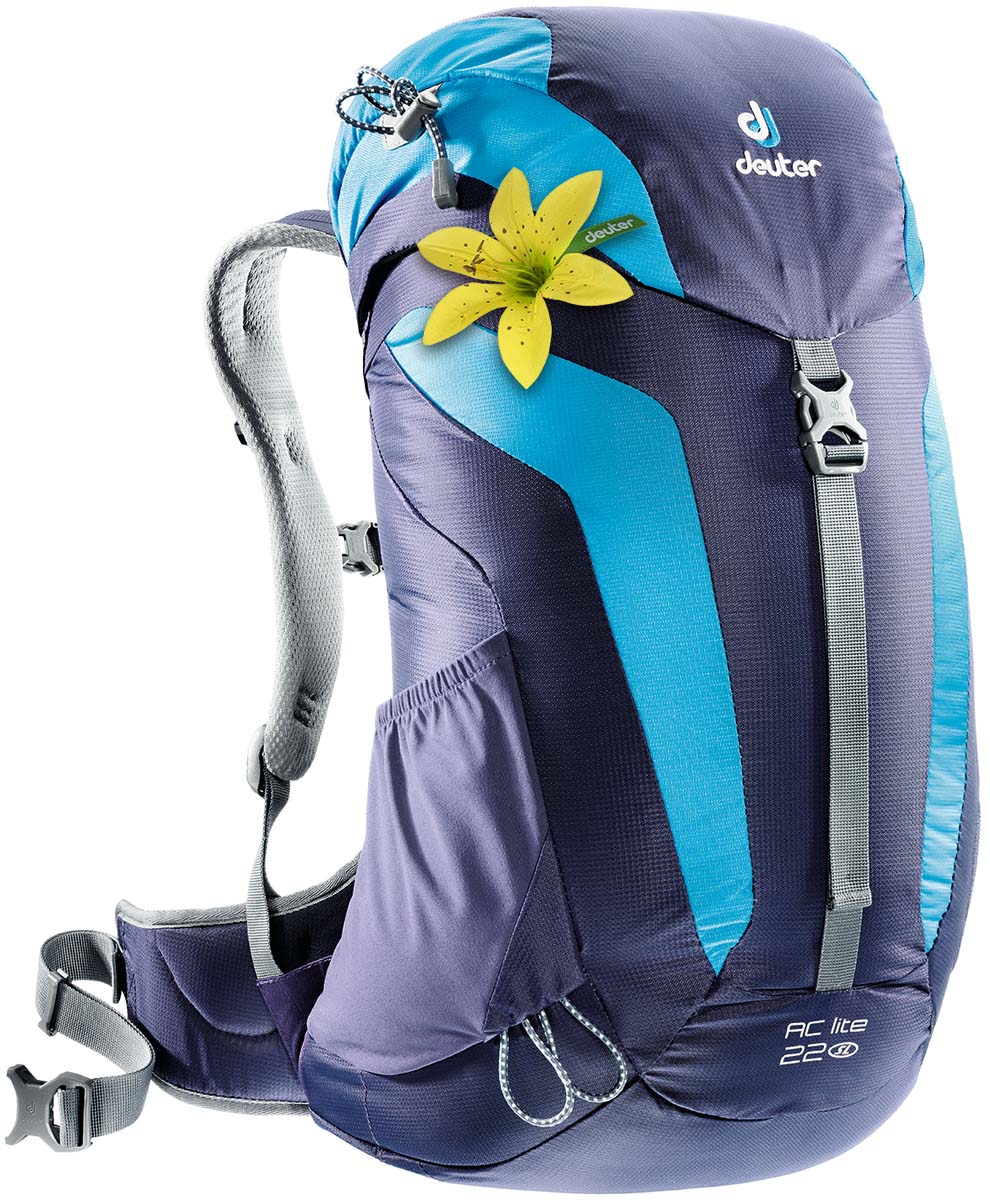 Рюкзак Deuter AC Lite 22 SL, цвет: темно-синий, бирюзовый, 22 л3420216_3349 Рюкзак Deuter AC Lite 22 SL, цвет: темно-синий, бирюзовый, 22 л3420216_3349Компактный, спортивный рюкзак идеально подходит для женщин, предпочитающих пешие прогулки. Система подвески AirComfort с великолепной вентиляцией и легкие материалы в конструкции делают рюкзак настолько удобными, что вы забудете, что у вас за спиной рюкзак. Петли для трекинговых палок, мягкие крылья пояса (22 SL & 26), система Aircomfort, мягкие лямки анатомической формы, карман в клапане, внутренние карманы на молниях, практичный замок на клапане, светоотражающие элементы, боковые эластичные карманы, Совместимость с питьевой системой интегрированный, съемный чехол от дождя, светоотражатель на фиксаторе питьевой трубки. Система спины Deuter Aircomfort System Плечевые лямки имеют анатомическую форму, подбиты мягкой подкладкой. Прочный упругий стальной каркас обеспечивает гибкость и легкость конструкции, а также натягивает вентиляционную сетку. Прочная сетка Aircomfort обеспечивает удобство и...