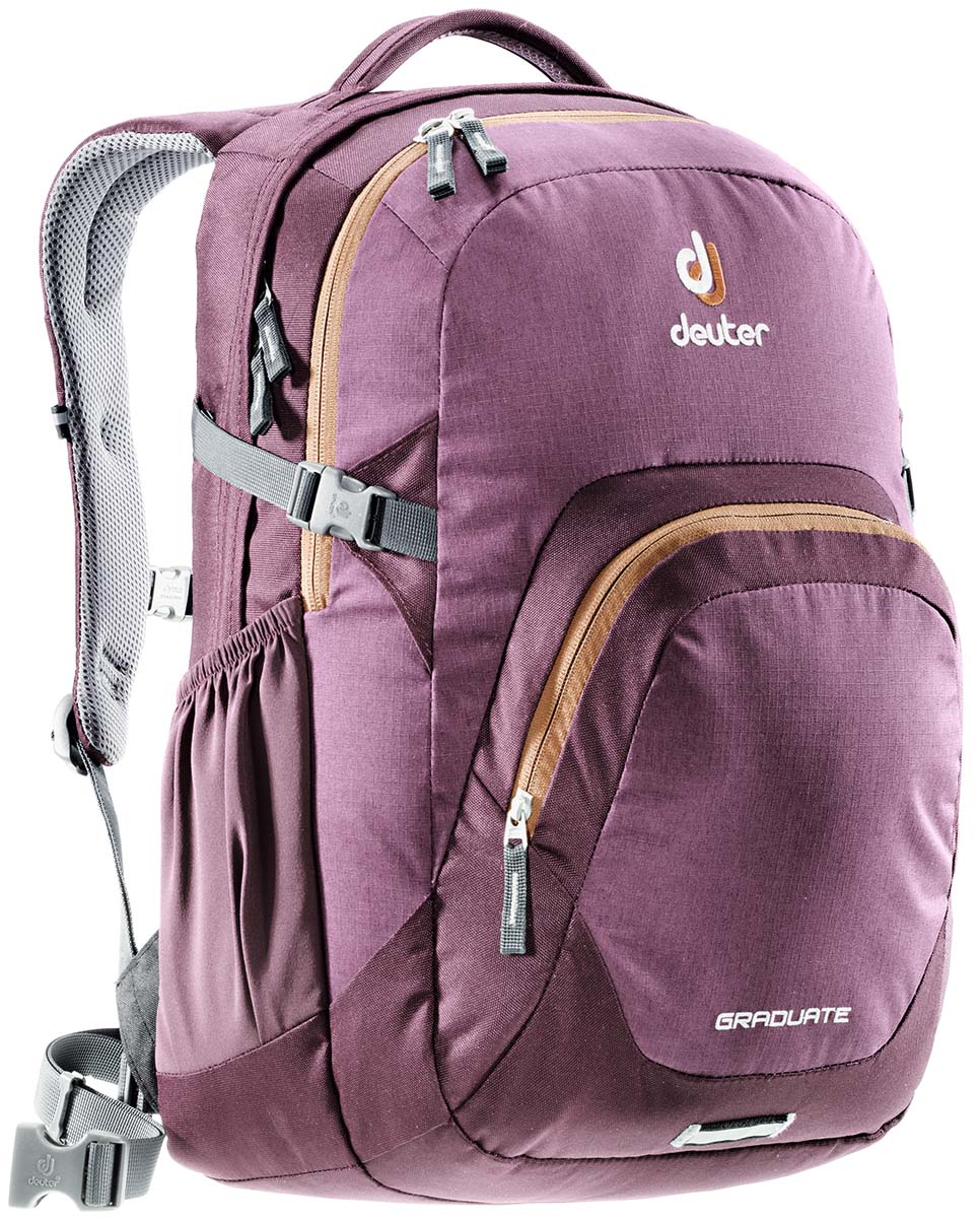 Рюкзак Deuter Graduate, 28 л80232_5607 Рюкзак Deuter Graduate, 28 л80232_5607Рюкзак Deuter Graduate сочетает в себе современный дизайн, функциональность и долговечность. Он выполнен из прочных текстильных материалов: полиамида и полиэстера. Такой рюкзак прекрасно подходит для работы и учебы. Его можно загружать тяжелыми книгами, большими папками, пакетами с перекусом, ноутбуком. Все это легко нести, благодаря продуманной анатомической спинке с мягкими подушками системы Airstripes. Рюкзак содержит 2 вместительных отделения, закрывающиеся на застежку-молнию с двумя бегунками. В первом отделении располагается отсек под размер папки со встроенным мягким отделением и под 15,6 ноутбук. Второе отделение оснащено карманом без застежки. На лицевой стороне рюкзака расположен внешний карман, закрывающийся на застежку-молнию. Внутри него имеется органайзер для мелочей и текстильный ремешок, на который крепится пластиковый карабин для ключей. Также лицевая сторона рюкзака снабжена фиксатором для фонарика безопасности...
