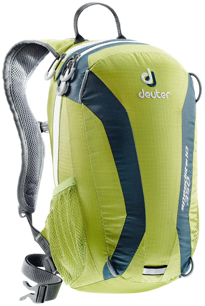 Рюкзак Deuter Speed lite 10, цвет: светло-зеленый, темно-голубой, 10л33101_2314 Рюкзак Deuter Speed lite 10, цвет: светло-зеленый, темно-голубой, 10л33101_2314Сверхлегкие спортивные рюкзаки для быстроногих атлетов. Вы почти не почувствуете их вес во время гонок по горам, соревнований по ски,туру, велосипедных марафонов, катаясь на равнинных лыжах, и даже просто догоняя уходящий автобус, эргономичные плечевые лямки целиком выполнены из объемной дышащей сетки 3D Air,Mesh для экономии веса, Оригинальная V,образная форма обеспечивает максимальную свободу движений и размещает нагрузку именно там, где она должна быть, между плеч , Молнии с удобными петлями для пальцев на замках, передний карман, усиленное дно, отражатель 3М, боковые сетчатые карманы позволяют легко достать калорийное питание или флягу с питьем, Вес: 380 г, Объем 15 л. Размеры: 43x23x16 см.