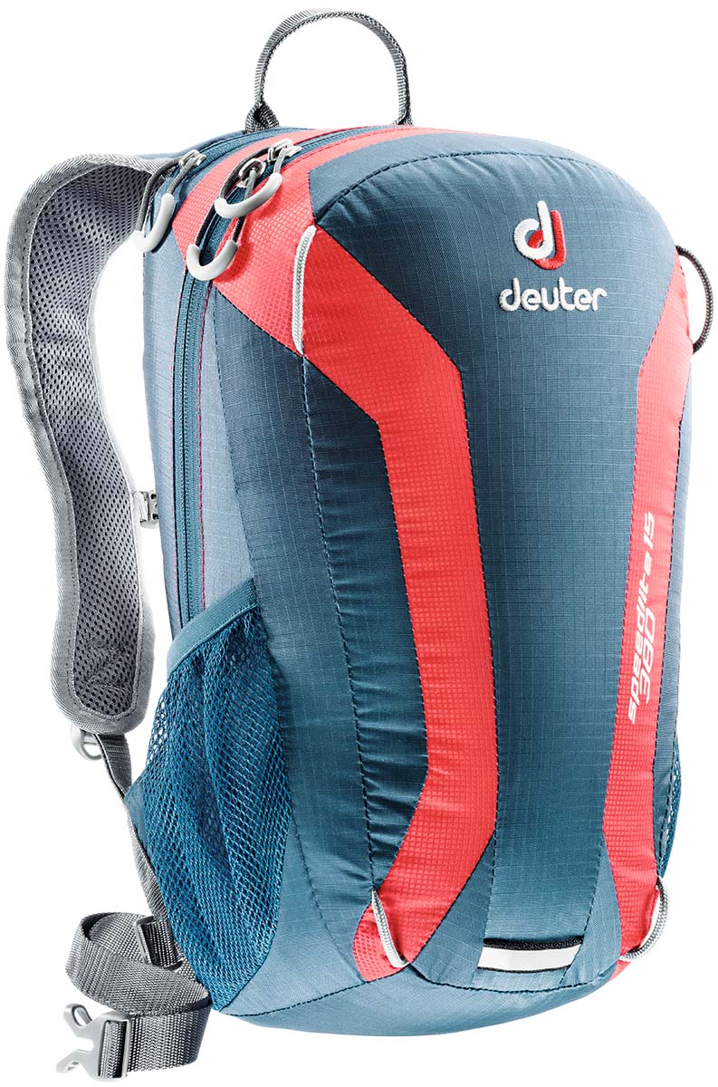 Рюкзак Deuter Speed lite 15, цвет: голубой, серый, красный, 15л33111_3514 Рюкзак Deuter Speed lite 15, цвет: голубой, серый, красный, 15л33111_3514Сверхлегкие спортивные рюкзаки для быстроногих атлетов. Вы почти не почувствуете их вес во время гонок по горам, соревнований по ски,туру, велосипедных марафонов, катаясь на равнинных лыжах, и даже просто догоняя уходящий автобус, эргономичные плечевые лямки целиком выполнены из объемной дышащей сетки 3D Air,Mesh для экономии веса, Оригинальная V,образная форма обеспечивает максимальную свободу движений и размещает нагрузку именно там, где она должна быть, между плеч , Молнии с удобными петлями для пальцев на замках, передний карман, усиленное дно, отражатель 3М, боковые сетчатые карманы позволяют легко достать калорийное питание или флягу с питьем, Вес: 380 г, Объем 15 л. Размеры: 43x23x16 см.