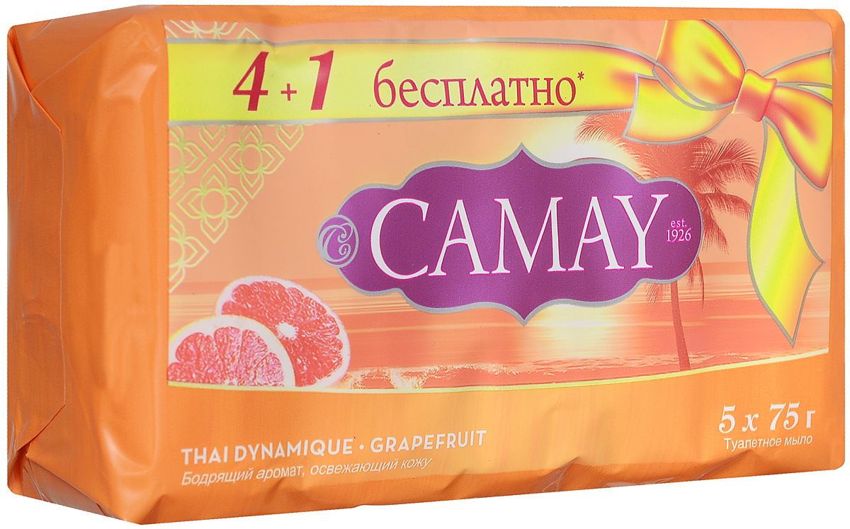 Camay Твердое мыло Dynamique grapefruit 75 гр32022355 Camay Твердое мыло Dynamique grapefruit 75 гр32022355Туалетное мыло Camay Динамик - бодрящий аромат розового грейпфрута пробуждает эмоции и наполняет энергией и свежестью на весь день.