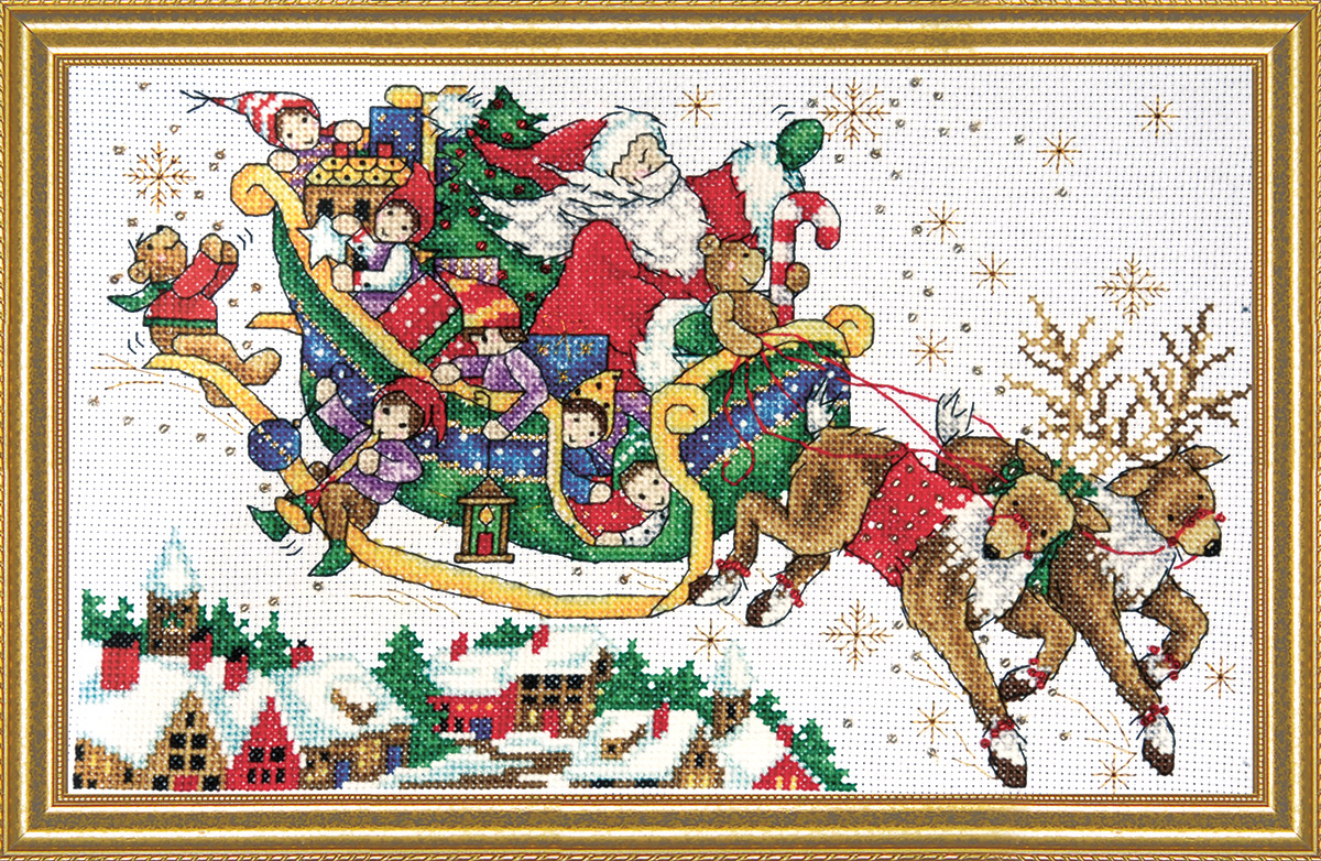 Набор для вышивания крестом Design Works Сани Санты, 20 х 25 см5991 Набор для вышивания крестом Design Works Сани Санты, 20 х 25 см5991Канва Аида 14 (100% хлопок), нитки мулине (100% хлопок), игла, подробная инструкция со схемой вышивки на русском языке