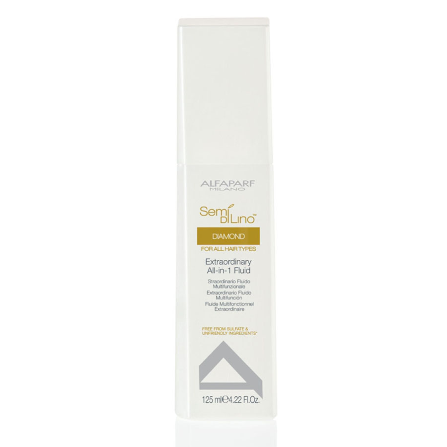 Alfaparf Флюид несмываемый для нормальных волос Semi Di Lino Diamond Extraordinary All-in-1 Fluid 125 мл10003 Alfaparf Флюид несмываемый для нормальных волос Semi Di Lino Diamond Extraordinary All-in-1 Fluid 125 мл10003Alfaparf Semi Di Lino Diamond Extraordinary All-in-1 Флюиднесмываемыйдлянормальныхволос эффективное средство для ухода за волосами, использование которого имеет сразу несколько преимуществ. Благодаря флюиду Альфапарф All-in-1 волосы получают защиту от повреждений, которые могут быть вызваны ультрафиолетовыми лучами, становятся мягкими и шелковистыми. Средство значительно облегчает расчёсывание, позволяя забыть о проблеме спутанности волос, сохраняет интенсивность цвета окрашенных волос, придаёт волосам яркий и здоровый блеск, а также способствует сохранности формы причёски. Также несмываемый флюид Alfaparf Diamond Extraordinary предупреждает о появлении секущихся кончиков. Флюид для нормальных волос Alfaparf Diamond прекрасно подходит для частого применения и не содержит в своём составе вредные элементы. Подходит для типов волос: нормальные, натуральные, окрашенные.