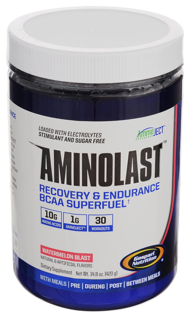 ВСАА с расширенной матрицей Gaspari Nutrition Aminolast, арбуз, 420 гG8403 ВСАА с расширенной матрицей Gaspari Nutrition Aminolast, арбуз, 420 гG8403ВСАА с расширенной матрицей Gaspari Nutrition Aminolast ускоряет восстановление и снижает болезненность в мышцах, содержит 10 грамм качественных аминокислот в порции, восполняет потерю электролитов. Одна банка рассчитана на 30 тренировок. Аминокислотный препарат обладает великолепным вкусом и открывает новую страницу в истории спортивного питания. Aminolast поможет вам добиться поставленных целей. Взяв только лучшие ингредиенты и ни грамма искусственных красителей, Gaspari Nutrition создали превосходное супертопливо из ВСАА для восстановления и выносливости. Вы тренируетесь на пределе человеческих возможностей, и мышцам приходится за это расплачиваться. Aminolast с фирменной технологией Ammoject является единственным препаратом, который обеспечивает организм высокими дозировками аминокислот ВСАА, обогащенными лейцином, полипептидными молекулами, противосудорожными электролитами и матрицей Ammoject, которая помогает вашим мышцам избавляться от...