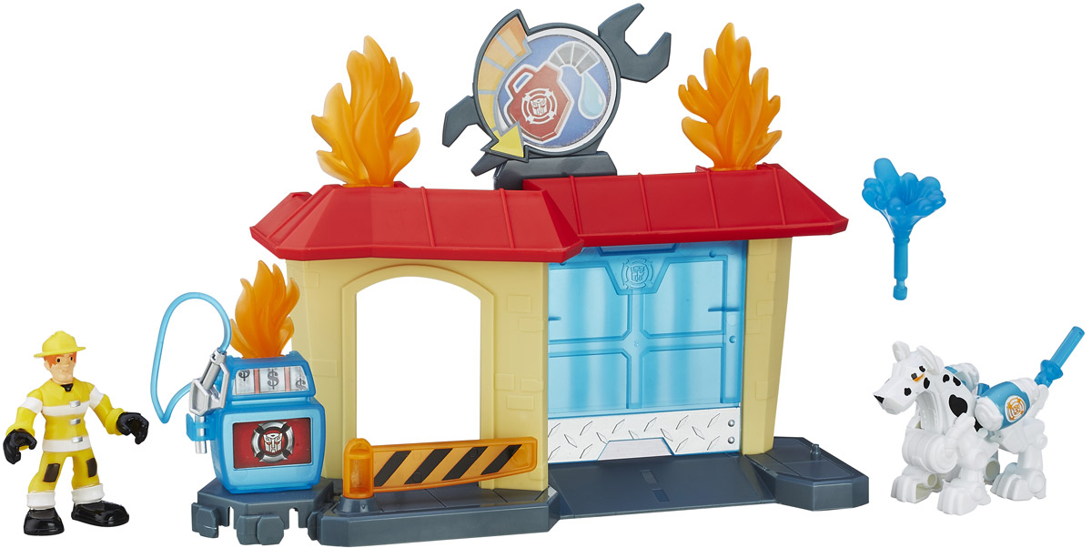 Playskool Heroes Игровой набор Griffin Rock GarageB4963EU4_B4964 Playskool Heroes Игровой набор Griffin Rock GarageB4963EU4_B4964Игровой набор Griffin Rock Garage из серии Transformers Rescue Bots, несомненно, порадует каждого ребенка! Набор состоит из заправочной станции с вывеской, фигурки пожарного, пожарного робота-пса, 2 элементов огня и элемента водяной струи. Робот-пес легко трансформируется в мощный гидрант, управляя которым, пожарный безошибочно направляет поток воды в очаг возгорания. С таким игровым набором малыш сможет разыгрывать различные сцены пожаротушения. Игрушка выполнена из качественного пластика, безопасного для здоровья вашего ребенка. Удивите своего малыша новой, яркой и функциональной игрушкой. Для детей от 3 до 7 лет.