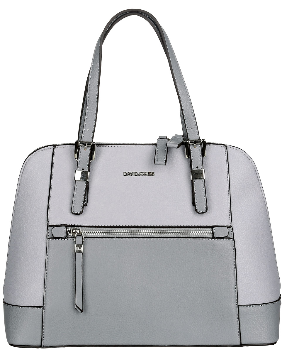 Сумка женская David Jones, цвет: серый, светло-серый. 5068-55068-5 GREY/L/GREY Сумка женская David Jones, цвет: серый, светло-серый. 5068-55068-5 GREY/L/GREYСтильная женская сумка David Jones выполнена из искусственной кожи с фактурным тиснением. Изделие имеет одно основное отделение, которое закрывается на застежку-молнию. Внутри находятся прорезной карман на застежке-молнии и два накладных открытых кармана. Снаружи, на задней и передней стенках расположены прорезные карманы на застежках-молниях. Изделие оснащено двумя регулируемыми ручками. В комплект входит съемный регулируемый наплечный ремень. Основание изделия защищено от повреждений металлическими ножками. Модная сумка внесет элегантные нотки в ваш образ и подчеркнет ваше отменное чувство стиля.