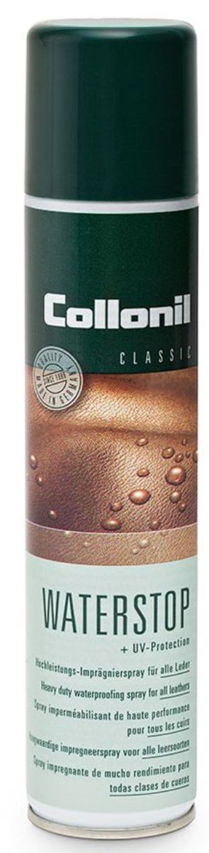 Спрей водоотталкивающий для обуви Collonil Waterstop Spray , цвет: нейтральный, 200 мл1662 000 Спрей водоотталкивающий для обуви Collonil Waterstop Spray , цвет: нейтральный, 200 мл1662 000Универсальный спрей для глубокой пропитки обуви и ухода на основе фтора. Эффективно защищает обувь на длительный срок от влаги, грязи и солевых разводов. Активирует цвет материала, защищает от выцветания. Рекомендуется для первичной пропитки обуви перед ноской. Подходит для гладкой кожи, замши, велюра, нубука, текстиля и hi-tech материалов, в т.ч. GORE-TEX.