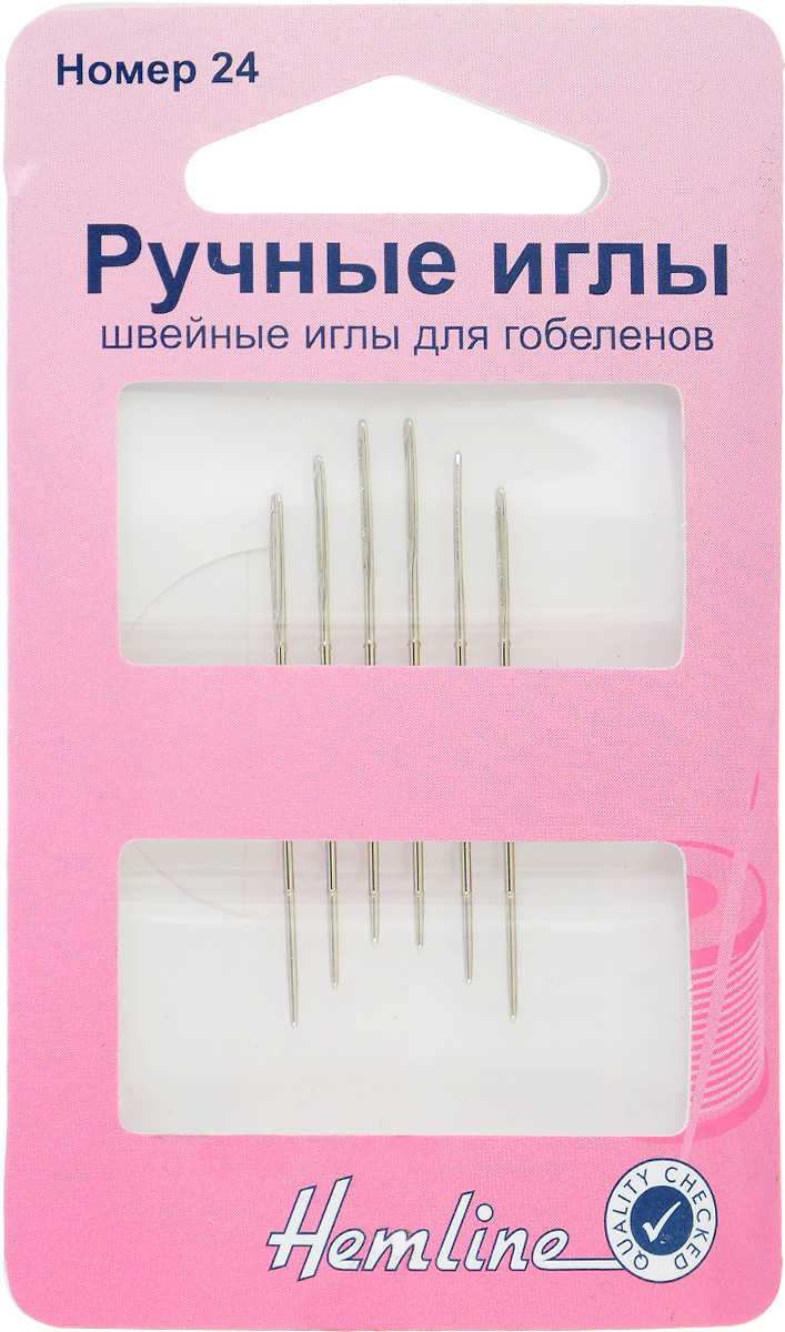 Набор ручных игл Hemline, для гобеленов, №24, 6 шт203.24 Набор ручных игл Hemline, для гобеленов, №24, 6 шт203.24Иглы Hemline, выполненные из высококачественной стали, имеют удлиненное ушко и закругленный кончик. Изделия предназначены для вышивания мулине, лентами, пряжей на канве, страмине и ткани с полотняным переплетением. Специальное увеличенное ушко позволяет легко продевать пряжу для вышивания и толстые нити. Размер игл: №24.