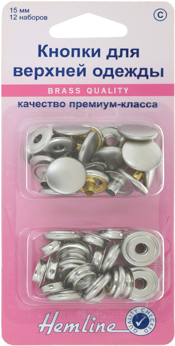 Кнопки для верхней одежды Hemline, цвет: никель, диаметр 15 мм, 12 наборов405R.N Кнопки для верхней одежды Hemline, цвет: никель, диаметр 15 мм, 12 наборов405R.NКнопки Hemline, выполненные из металла, предназначены для крупных и тяжелых вещей и для обеспечения толщины между слоями ткани не менее 1-2 мм. На оборотной стороне имеется инструкция. Диаметр кнопки: 15 мм.