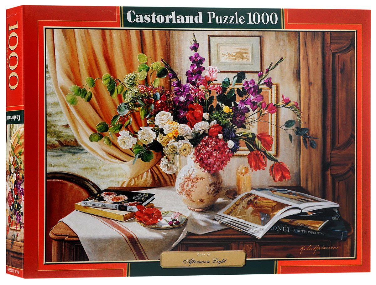 Castorland Пазл Дневной светC-102983 Castorland Пазл Дневной светC-102983Пазл Castorland Дневной свет придется по душе всей вашей семье. Собрав этот пазл, включающий в себя 1000 элементов, вы получите великолепную картину с букетом пышных цветов вазе. Пазл изготовлен из картона высочайшего качества. Все изображения аккуратно отсканированы и напечатаны на ламинированной бумаге. Пазл - великолепная игра для семейного досуга. Сегодня собирание пазлов стало особенно популярным, главным образом, благодаря своей многообразной тематике, способной удовлетворить самый взыскательный вкус. А для детей это не только интересно, но и полезно. Собирание пазла развивает мелкую моторику у ребенка, тренирует наблюдательность, логическое мышление, знакомит с окружающим миром, с цветом и разнообразными формами.