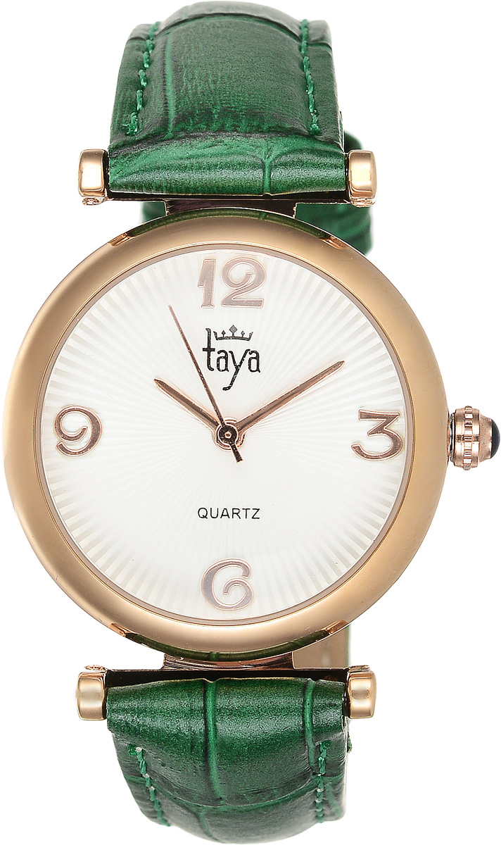 Часы наручные женские Taya, цвет: золотистый, зеленый. T-W-0013T-W-0013-WATCH-GL.GREEN Часы наручные женские Taya, цвет: золотистый, зеленый. T-W-0013T-W-0013-WATCH-GL.GREENЭлегантные женские часы Taya выполнены из минерального стекла, натуральной кожи и нержавеющей стали. Циферблат часов украшен символикой бренда. Корпус часов оснащен кварцевым механизмом со сменным элементом питания, а также дополнен ремешком из натуральной кожи, который застегивается на пряжку. Кожаный ремешок декорирован тиснением под кожу рептилии. Часы поставляются в фирменной упаковке. Часы Taya подчеркнут изящность женской руки и отменное чувство стиля у их обладательницы.