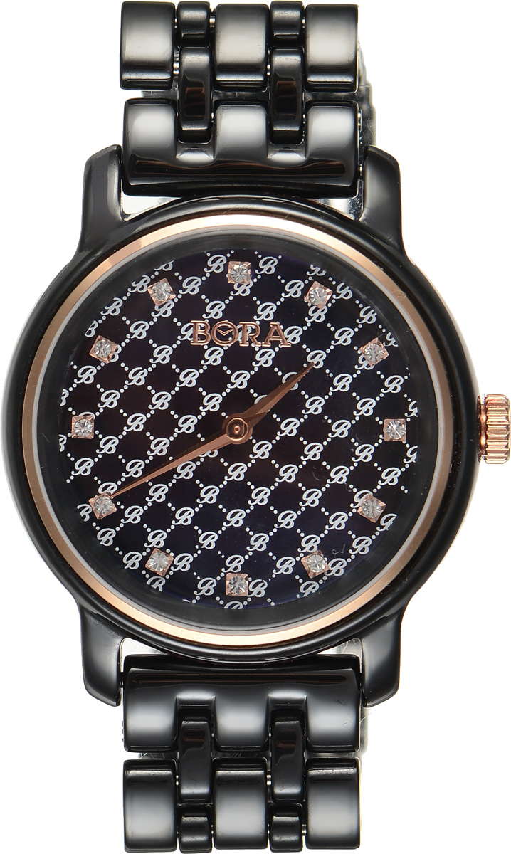 Часы наручные женские Bora, цвет: черный. T-B-8645T-B-8645-WATCH-BLACK Часы наручные женские Bora, цвет: черный. T-B-8645T-B-8645-WATCH-BLACKЭлегантные женские часы Bora выполнены из керамики и минерального стекла. Перламутровый циферблат дополнен символикой бренда, оформлен контрастным орнаментом и инкрустирован стразами. Корпус часов оснащен кварцевым механизмом со сменным элементом питания, а также дополнен браслетом, который застегивается на застежку-бабочку. Часы поставляются в фирменной упаковке. Часы Bora подчеркнут изящность женской руки и отменное чувство стиля у их обладательницы.