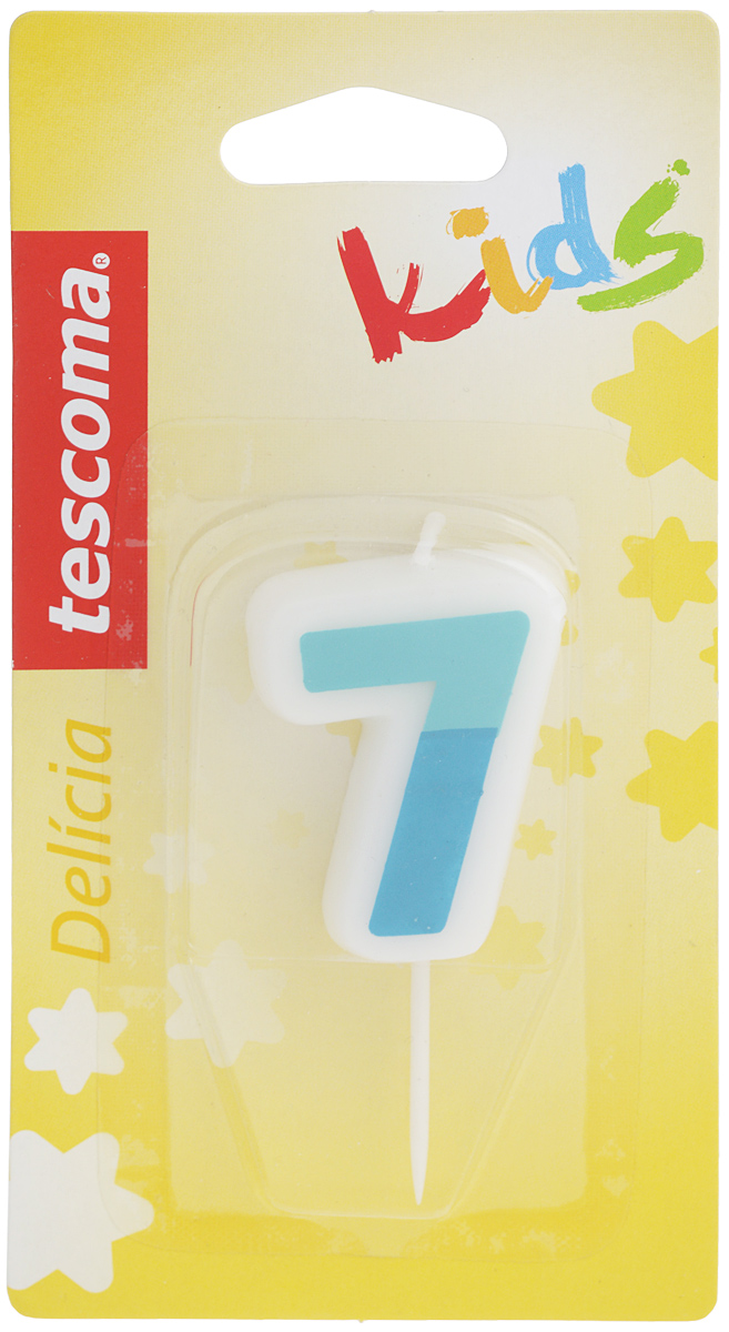 Свеча для торта Tescoma Delicia Kids, семерка, цвет: белый, синий630977_синий Свеча для торта Tescoma Delicia Kids, семерка, цвет: белый, синий630977_синийСвеча для торта Tescoma Delicia Kids изготовлена из высококачественного парафина, фитиль - из натурального волокна. Это отличное решение для декорирования детского торта к празднику. Свечу можно комбинировать с другими цифрами. Изделие хорошо и долго горит. С этой свечой ваш праздник станет еще удивительнее и веселее. Размер свечи (без учета иглы): 3,5 х 4,5 см. Высота свечи (с учетом иглы): 7,5 см.