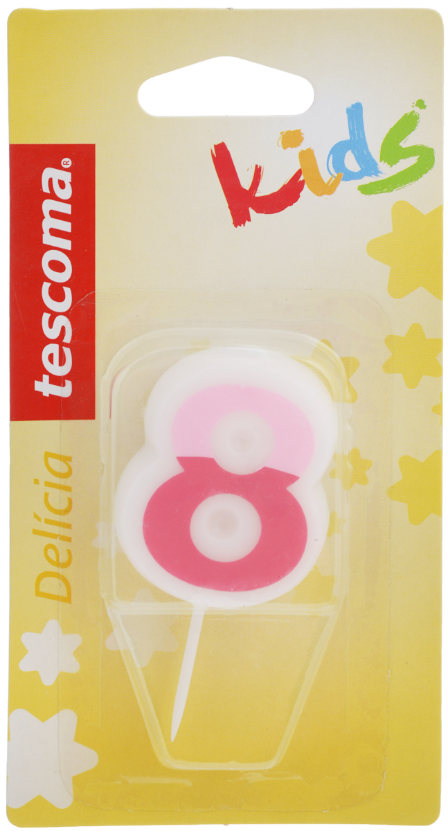 Свеча для торта Tescoma Delicia Kids, восьмерка, цвет: белый, розовый630978_розовый Свеча для торта Tescoma Delicia Kids, восьмерка, цвет: белый, розовый630978_розовыйСвеча для торта Tescoma Delicia Kids изготовлена из высококачественного парафина, фитиль - из натурального волокна. Это отличное решение для декорирования детского торта к празднику. Свечу можно комбинировать с другими цифрами. Изделие хорошо и долго горит. С этой свечой ваш праздник станет еще удивительнее и веселее. Размер свечи (без учета иглы): 4 х 5 см. Высота свечи (с учетом иглы): 7,5 см.