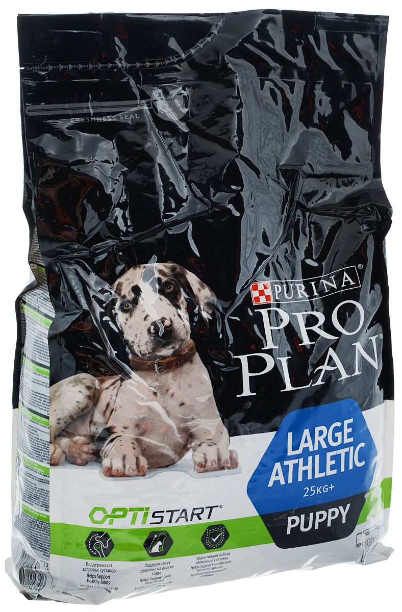 Корм сухой Pro Plan Athletic для щенков крупных пород, с курицей и рисом, 3 кг61029 Корм сухой Pro Plan Athletic для щенков крупных пород, с курицей и рисом, 3 кг61029Сухой корм Pro Plan - полнорационный корм для щенков крупных пород с атлетическим телосложением весом от 25 кг. Возраст 2-24 месяца. Ветеринарные врачи и специалисты по кормлению компании Нестле Пурина используют данные научных исследований для развития особых инноваций, продлевающих здоровую жизнь вашего питомца. Основываясь на передовых научных разработках, Pro Plan обеспечивает сбалансированное питание, чтобы ваш питомец прожил долгую, здоровую и счастливую жизнь. Основные особенности корма: - сочетание основных питательных веществ помогает поддерживать здоровье суставов собаки при активном образе жизни; - в состав корма входит специальный компонент для укрепления иммунитета и здоровья; - помогает развивающейся иммунной системе щенка действовать эффективно; - сочетание компонентов для здоровья зубов и десен; - подобранная энергетическая ценность корма для щенков с повышенным метаболизмом; - содержит кусочки высококачественного...