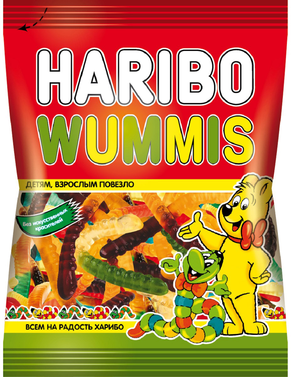 Haribo Червячки Вуммис жевательный мармелад, 140 г37789 Haribo Червячки Вуммис жевательный мармелад, 140 г37789Wummis Haribo - жевательный мармелад в форме червячков с комбинацией нескольких вкусов: Абрикос / Апельсин Клубника / Ананас Лимон / Малина Это гармоничное сочетание сладости, игрушки и пользы для детей! Haribo Wummis - это жевательный мармелад, который пользуется феноменальной популярностью у маленьких любителей сладкого!