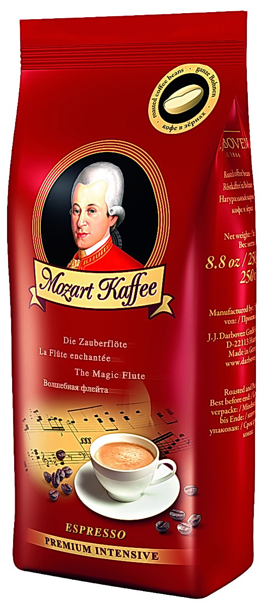 J.J. Darboven Mozart Kaffee Intensive кофе в зернах, 250 г4006581171821 J.J. Darboven Mozart Kaffee Intensive кофе в зернах, 250 г4006581171821И шедевры классической музыки, и отличный кофе получают в результате многих трудов. Среди композиторов-классиков одно имя стоит особняком – это Вольфганг Амадей Моцарт, чья музыка, как ничья другая, дарит слушателям исключительное удовольствие. Кофе Моцарт дарит вам восхищение оттенками его вкуса и аромата.
