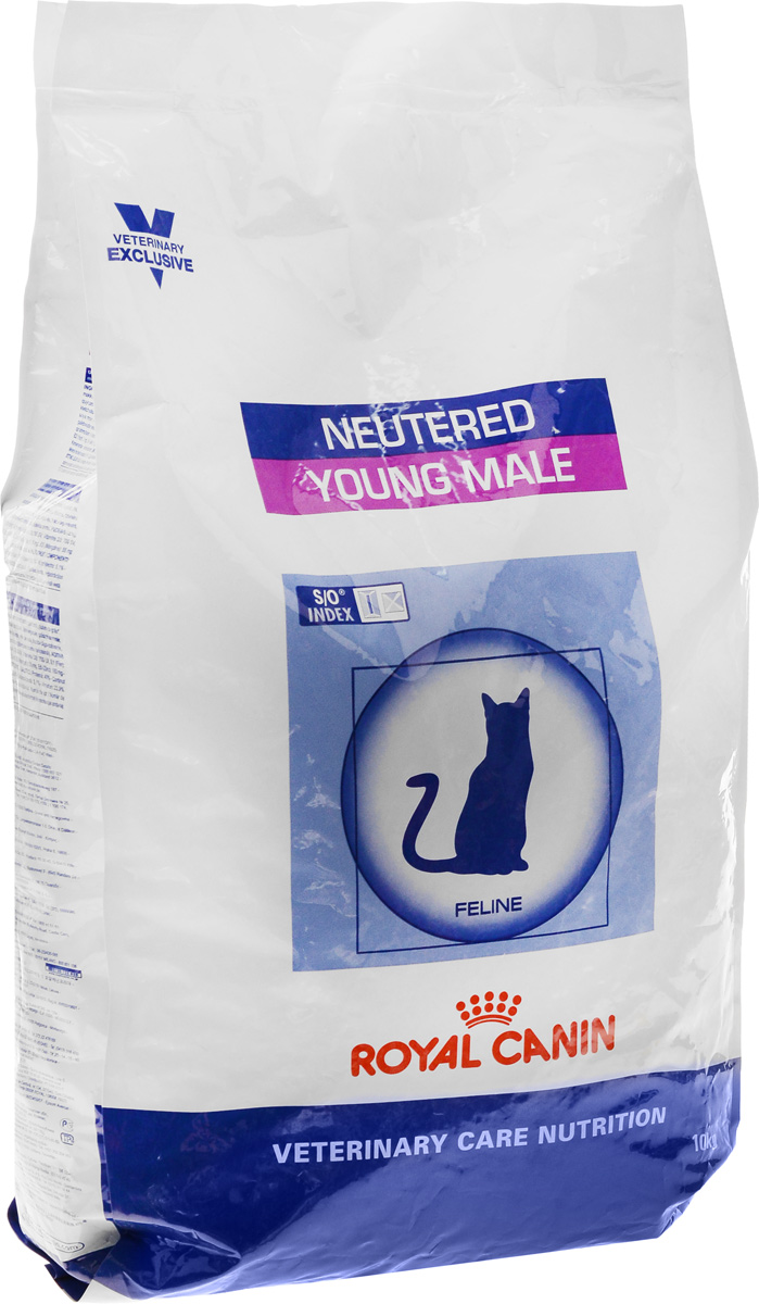 Корм сухой Royal Canin Yong Male, для кастрированных котов до 7 лет, 10 кг28552 Корм сухой Royal Canin Yong Male, для кастрированных котов до 7 лет, 10 кг28552Корм для кастрированных котов Показания: Для кастрированных котов с момента операции до 7 лет. Оптимальный вес: Обогащенная белками формула способствует лучшему поддержанию мышечного тонуса по сравнению с обычным режимом питания, повышению вкусовых качеств корма. При одном и том же уровне метаболизма белки дают на 30% меньше чистой энергии, чем углеводы. L-карнитин улучшает транспорт жирных кислот в митохондрии. Умеренное содержание крахмала: Умеренно пониженный уровень крахмала и, соответственно, энергии позволяет не набирать лишний вес и уменьшает риск развития диабета. S/O Index: Знак S/O Index на упаковке означает, что диета предназначена для создания в мочевыделительной системе среды, неблагоприятной для образования струвитных кристаллов и кристаллов оксалата кальция. Полезная информация: Количество потребляемого корма у котов и кошек начинает расти уже в первые 48 часов после кастрации, что в дальнейшем может привести к ожирению.