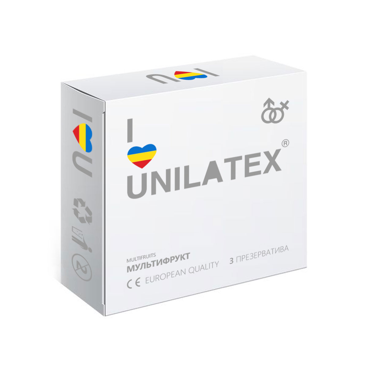 Презервативы Unilatex Multifruits, 3 штRef. 3003 Презервативы Unilatex Multifruits, 3 штRef. 3003Ароматизированные презервативы из натурального латекса красного, желтого и синего цветов, покрыты силиконовой смазкой с ароматами клубники, банана и мультифрукта.