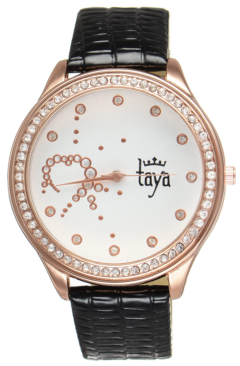 Часы наручные женские Taya, цвет: золотистый, черный. T-W-0027T-W-0027-WATCH-GL.BLACK Часы наручные женские Taya, цвет: золотистый, черный. T-W-0027T-W-0027-WATCH-GL.BLACKЭлегантные женские часы Taya выполнены из минерального стекла, искусственной кожи и нержавеющей стали. Циферблат инкрустирован стразами внутри и по внешней стороне окружности. Корпус часов оснащен кварцевым механизмом со сменным элементом питания, а также дополнен ремешком из искусственной кожи, который застегивается на пряжку. Ремешок декорирован тиснением под кожу рептилии. Часы поставляются в фирменной упаковке. Часы Taya подчеркнут изящность женской руки и отменное чувство стиля у их обладательницы.