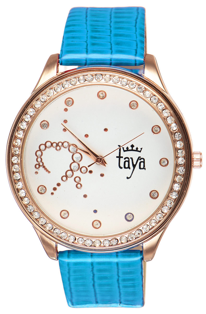 Часы наручные женские Taya, цвет: золотистый, синий. T-W-0032T-W-0032-WATCH-GL.BLUE Часы наручные женские Taya, цвет: золотистый, синий. T-W-0032T-W-0032-WATCH-GL.BLUEЭлегантные женские часы Taya выполнены из минерального стекла, искусственной кожи и нержавеющей стали. Циферблат инкрустирован стразами внутри и по внешней стороне окружности. Корпус часов оснащен кварцевым механизмом со сменным элементом питания, а также дополнен ремешком из искусственной кожи, который застегивается на пряжку. Ремешок декорирован тиснением под кожу рептилии. Часы поставляются в фирменной упаковке. Часы Taya подчеркнут изящность женской руки и отменное чувство стиля у их обладательницы.