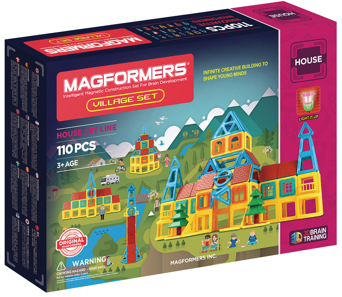 Magformers Магнитный конструктор Village Set705002 Magformers Магнитный конструктор Village Set705002C новым Magformers Village Set вы сможете построить целую деревню! Этот конструктор принадлежит к серии строительных наборов Магформерс, куда входят также Magformers Sweet House Set и Magformers Build Up Set. Для наборов серии характерны уникальные строительные аксессуары и дизайн элементов из непрозрачного пластика. Детали Magformers Village Set выполнены в теплой желто-голубой цветовой гамме. Помимо базовых геометрических элементов, в набор вошли различные строительные аксессуары: панели крыш и стен; двери; окна нескольких видов; нарядные балконы; две ели. А также уникальные элементы: дымовая труба; большая дверь; светящаяся лампа. Чтобы сделать постройки более сложными и разнообразными, в наборе представлены суперквадраты, разные виды треугольников, полуарки и абсолютно новая деталь — круг, который пригодится при постройке часовой башни или для окна мансарды. Помимо разнообразных строительных аксессуаров, в набор Magformers Village Set включены базовые элементы Магформерс,...