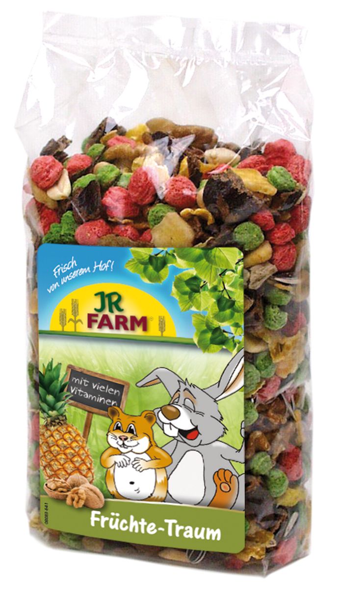 Смесь для грызунов JR Farm Фруктовая мечта, 200 г25586/3223 Смесь для грызунов JR Farm Фруктовая мечта, 200 г25586/3223Смесь для грызунов JR Farm Фруктовая мечта - лакомый корм с большим количеством тропических фруктов и орехов; с ароматной папайей, бананами и экзотическим ананасом. Дополнительный корм для карликовых кроликов, морских свинок, крыс, хомяков и мышей. Рекомендации по кормлению: в зависимости от размера животного давать до 4 чайных ложек в день отдельно или смешивая с основной едой. Состав: переработанные травы, злаки (кукуруза, овес), фрукты (20 % - бананы, ананас, абрикос), арахис, грецкий орех, горох, семена подсолнечника, витаминные добавки. Пищевая ценность: белок 11,8%, жиры 10,1%, клетчатка 8,9%, зола 4,1%. Вес: 200 г. Товар сертифицирован.