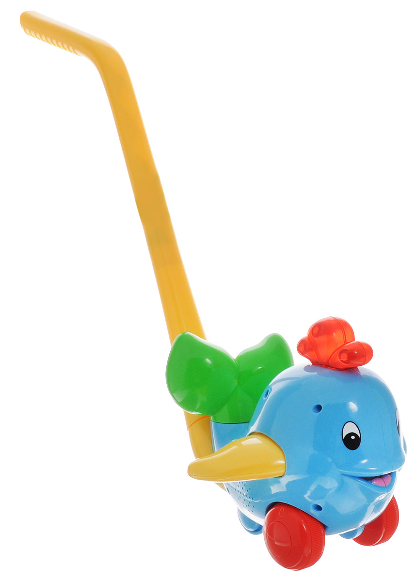 Kiddieland Игрушка-каталка ДельфинKID 049577 Kiddieland Игрушка-каталка ДельфинKID 049577Развивающая игрушка-каталка Kiddieland Дельфин непременно понравится вашему ребенку и не позволит ему скучать. Игрушка выполнена в виде улыбающегося дельфина с фонтанчиком на голове. У игрушки имеется удобная прочная ручка, с помощью которой дельфина можно катать по полу. При движении будет звучать приятная музыка, а фонтанчик светиться. Дельфин двигает плавниками и хвостиком. Игрушка-каталка Kiddieland Дельфин поможет малышу в развитии цветового и звукового восприятия, мелкой моторики рук, координации движений, когнитивных навыков. Для работы игрушки необходимы 2 батарейки АА (товар комплектуется демонстрационными).