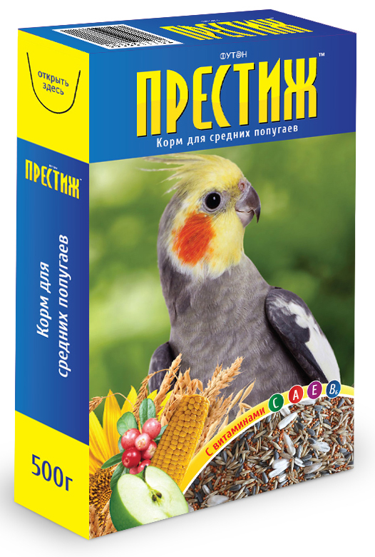 Корм Престиж для средних попугаев, 500 г4627092860020 Корм Престиж для средних попугаев, 500 г4627092860020Корм Престиж для Средних попугаев - это готовая к употреблению зерносмесь из семян и зерна, выращенных в открытом грунте. Содержит все необходимые витамины и микроэлементы для нормального развития и жизни птицы, содержащейся в домашних условиях. Рекомендации по кормлению Одна – две столовые ложки зерносмеси в день на одну птицу. Рацион вашего попугайчика Полноценное кормление – это основа благополучия ваших питомцев: их самочувствия, привлекательной внешности, громкого пения и, наконец, успешного размножения. Имеющиеся в продаже корма в принципе удовлетворяют естественные потребности птиц в питательных веществах. Хорошими добавками к питанию средних попугаев являются цикорий, листья одуванчика, семена сорных трав и зерна посевных культур, ботва моркови, сельдерей. Птица всегда с удовольствием будет есть фрукты: яблоки, апельсины, бананы и прочую экзотику. Веточки и почки деревьев могут служить хорошим лакомством. Всегда оставляйте за птицей право выбора пищи и не...