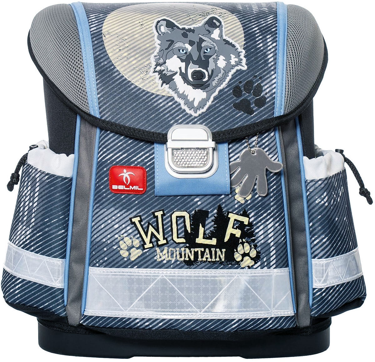 Belmil Ранец школьный Wolf403-13/418 Belmil Ранец школьный Wolf403-13/418Ранец школьный Belmil Wolf обязательно привлечет внимание вашего школьника. Он выполнен из высококачественных прочных материалов и оформлен ярким принтом и аппликациями. Содержит одно вместительное отделение, закрывающееся клапаном на замок-защелку. Внутри отделения имеются две перегородки, предназначенные для тетрадей и учебников. Под клапаном на лицевой стороне находится накладной открытый карман, который фиксируется с помощью хлястика на липучке. Внутри кармана имеются два открытых кармашка для мелких предметов. Клапан полностью откидывается, что существенно облегчает пользование ранцем. На внутренней части клапана находится прозрачный пластиковый кармашек, в который можно поместить расписание занятий. Ранец имеет два боковых накладных кармана на шнурке-утяжке. Конструкция спинки дополнена эргономичными подушечками, противоскользящей сеточкой и системой вентиляции для предотвращения запотевания спины ребенка. Мягкие широкие лямки позволяют легко и быстро...