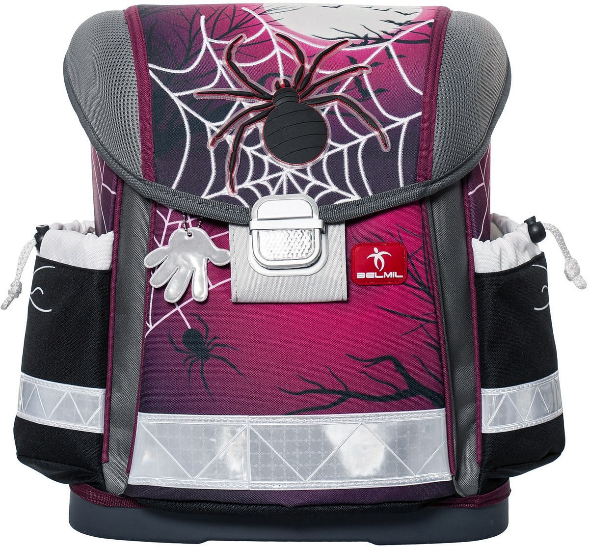 Belmil Ранец школьный Spider403-13/422 Belmil Ранец школьный Spider403-13/422Ранец школьный Belmil Spider обязательно привлечет внимание вашего школьника. Он выполнен из прочных и высококачественных материалов и оформлен ярким принтом и объемной аппликацией. Ранец содержит одно вместительное отделение, закрывающееся клапаном на замок-защелку. Внутри отделения имеется мягкая перегородка, предназначенная для тетрадей и учебников. На лицевой стороне находится накладной карман, на застежке-молнии. Клапан полностью откидывается, что существенно облегчает пользование ранцем. На внутренней части клапана находится прозрачный пластиковый кармашек, в который можно поместить расписание занятий. Ранец имеет два боковых накладных кармана на шнурке-утяжке. Конструкция спинки дополнена эргономичными подушечками, противоскользящей сеточкой и системой вентиляции для предотвращения запотевания спины ребенка. Мягкие широкие лямки позволяют легко и быстро отрегулировать ранец в соответствии с ростом. Лямки дополнены нагрудными ремнями. Ранец...
