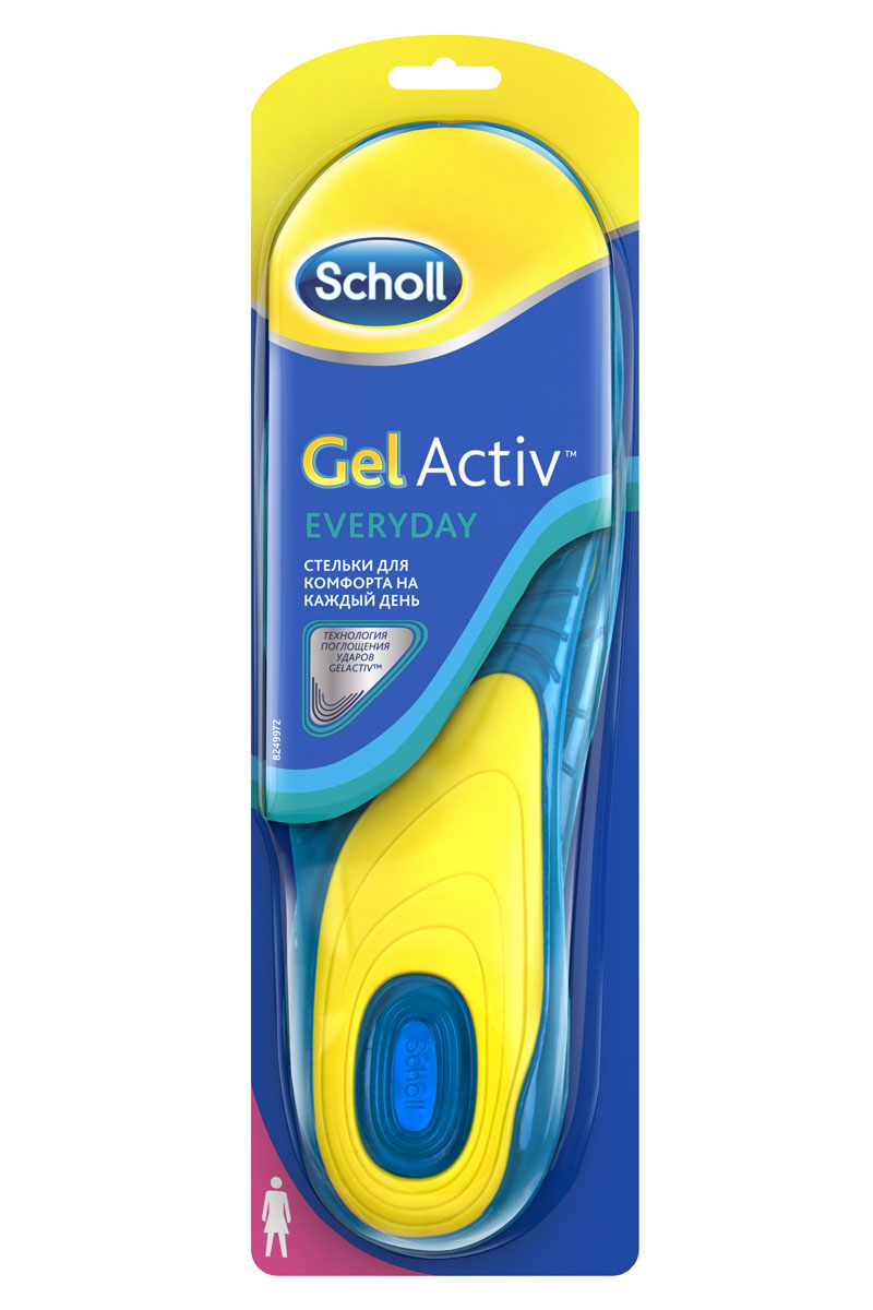 Scholl GelActiv Everyday Cтельки для комфорта на каждый день для женщин. Размер 37/415997 Scholl GelActiv Everyday Cтельки для комфорта на каждый день для женщин. Размер 37/415997Удваивает комфорт вашей обуви. Амортизирует удары на протяжении всего дня. Характеристики стельки: мягкий голубой гель для амортизации; более жесткий желтый гель для поддержки свода стопы; стельки смягчают удар ноги при каждом шаге, обеспечивая необходимую поддержку стопы, давая вам энергию, с которой хочется двигаться больше. Превосходная амортизация, уникальная форма, разработанная специально под каждую активность поддержат вас, что бы вы ни делали – работали, занимались спортом или танцевали всю ночь! Обрежьте под свой размер, поместите вместо обычной стельки гелевой стороной вниз. Меняйте стельку каждые 6 месяцев или при первых признаках износа. Можно стирать. 100% термопластичный эластомер. Вес - 200 г.