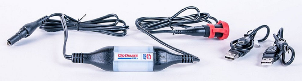 Влагозащищенное USB зарядное устройство OptiMate. O102O102 Влагозащищенное USB зарядное устройство OptiMate. O102O102Зарядное устройство для мобильных телефонов, камер и другой техники напрямую от аккумуляторной батареи. Ток заряда 1000мА, напряжение 5В. В комплект входят кабели Mini USB, Micro USB, удлинитель USB. Подключение к АКБ осуществляется с помощью аксессуаров Optimate O1, O2, O4, O5.