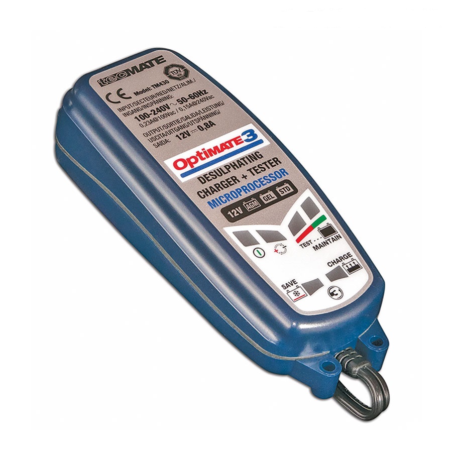 Зарядное устройство OptiMate 3. TM430TM430 Зарядное устройство OptiMate 3. TM430TM430Многоступенчатое зарядное устройство Optimate от бельгийской компании TecMate с режимами тестирования, восстановления глубокоразряженных аккумуляторных батарей, десульфатации и хранения. Управление полностью автоматическое без кнопок. Заряжает все типы 12В свинцово-кислотных аккумуляторных батарей, в т.ч. AGM, GEL. Защита от короткого замыкания, переполюсовки, искрообразования, перегрева. Оптимизирует срок службы и здоровье аккумуляторной батареи. Влагозащищенный корпус. Рекомендовано 10-ю ведущими производителями мототехники. Optimate 3 рекомендуется для АКБ от 3Ач до 50 Ач. Ток зарядки 0,8А. Старт заряда АКБ от 2В. Температурный режим -20...+40С. В комплект устройства входят аксессуары O1 кольцевой разъем постоянного подключения и O4 зажимы типа крокодил.